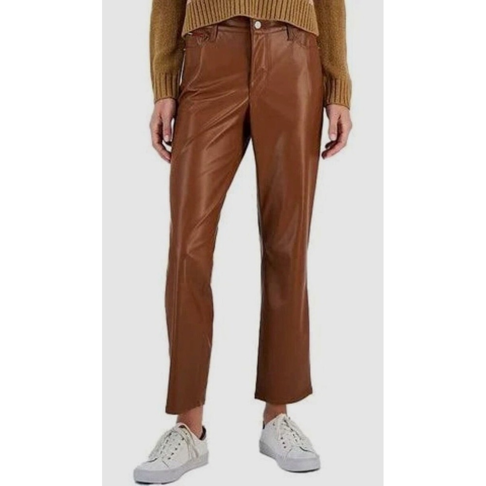 Tommy Jeans Faux Leather Pants Straight Leg Brown Size 26‎ NWT